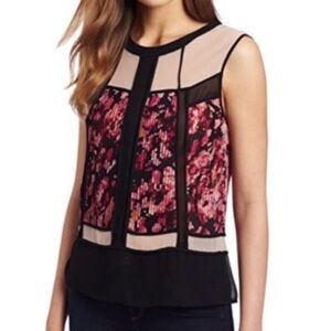 BCBGMaxAzria Codie Poppy Pink and Black Floral Blouse